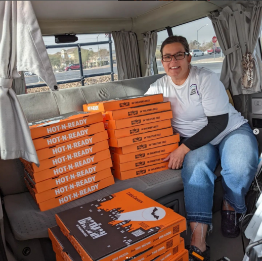 Abbie with Stacks of Pizza