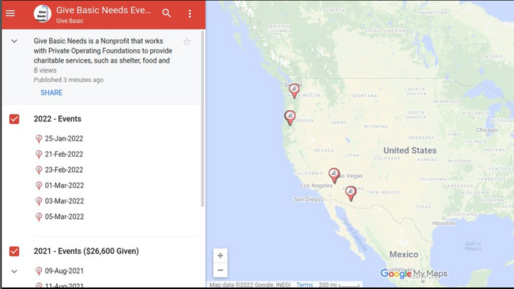 Map of Giving Event Locations